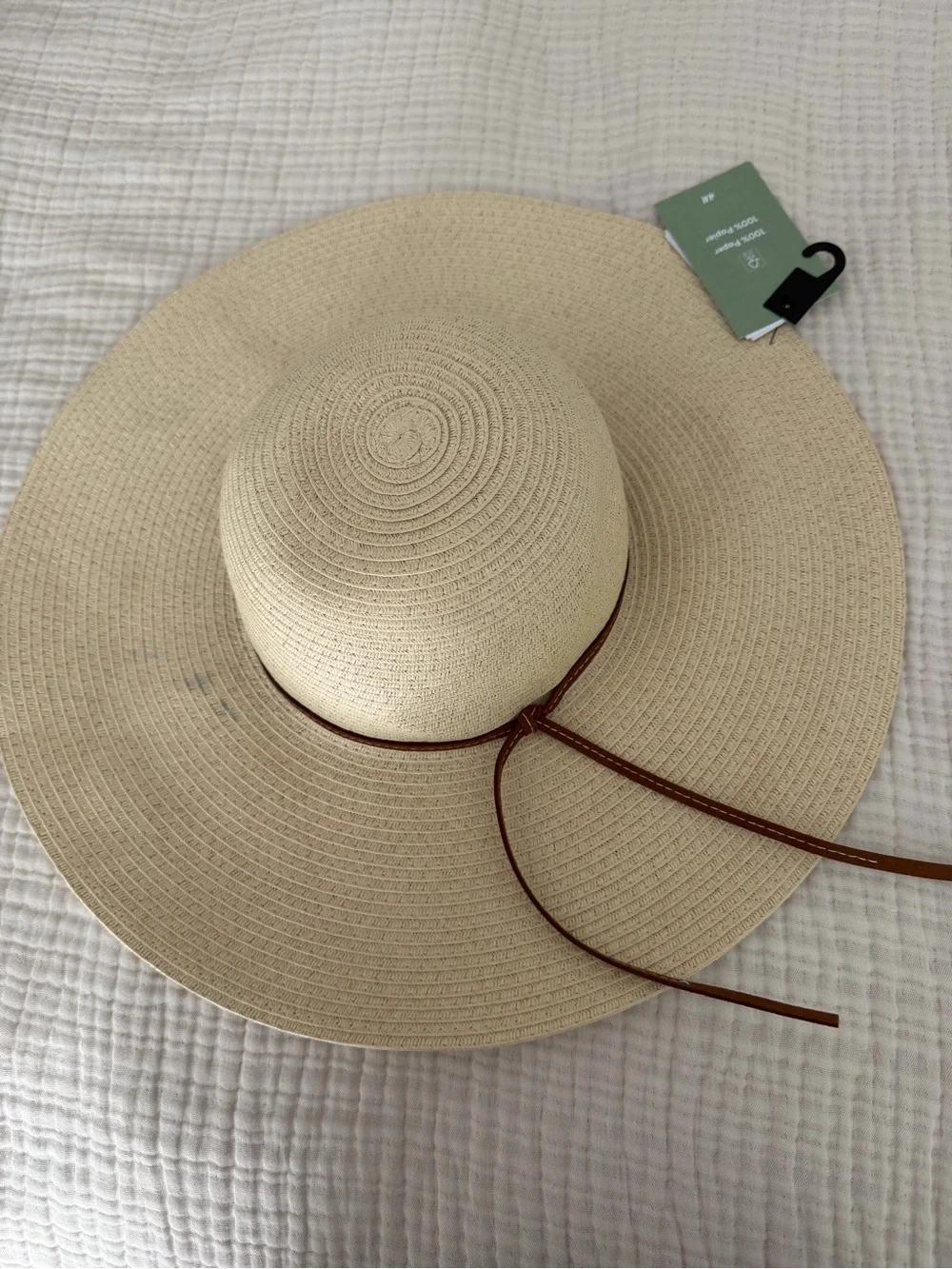 H&M Wide Brim Straw Hat in Beige with Brown Accent